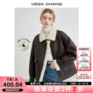 VEGA CHANG皮毛一體外套女秋冬韓版寬松加厚毛絨皮衣外套ins潮 深栗棕 S