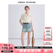 VEGA CHANG時(shí)尚套裝女2025年春秋季新款新復(fù)古回潮蕾絲縷空襯衫牛仔裙套裝 懷舊藍(lán) （半身裙） M