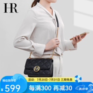 HR赫蓮娜女包單肩斜跨包小香風(fēng)頭層牛皮菱格鏈條包高級(jí)感生日禮物 黑色【升級(jí)款】