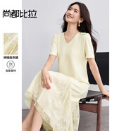 尚都比拉【拼接裙擺】都市設(shè)計(jì)感V領(lǐng)設(shè)計(jì)拼接弧形下擺珠片繡花拼接連衣裙 杏色 S 90-100斤建議選擇