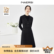 娜爾思（NAERSI）綿羊毛半高領(lǐng)毛針織拼接薄呢連衣裙女秋冬新款 黑色 38/M