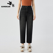 哥弟（GIRDEAR）女裝2025春季新款高腰復(fù)古九分休閑牛仔奶奶褲女110006 黑灰 L (4碼)