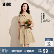 森馬連衣裙女收腰襯衫裙復(fù)古休閑夏季美拉德純色短裙101324114030