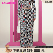 拉拉波波【哆啦A夢(mèng)】春新款卡通滿(mǎn)印松緊高腰休閑長(cháng)褲女ABCD-WXZC12 黑色 L
