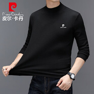 皮爾卡丹（pierre cardin）長袖T恤男士春秋季時尚百搭舒適簡約純色半高領(lǐng)打底衫 黑色 M