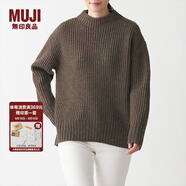 無(wú)印良品（MUJI）女式 含牦牛絨羊毛棱紋編織 高圓領(lǐng)寬版毛衣 長(zhǎng)袖針織衫 深咖啡棕色 XS -S （155/80A）