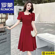羅蒙（ROMON）紅色夏季大碼裙子新款蝴蝶結(jié)法式復(fù)古氣質(zhì)時(shí)尚赫本收腰顯瘦連衣裙 紅色 2XL 建議125-140斤