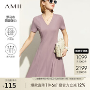 AMII法式復(fù)古a字連衣裙女夏季新款赫本風(fēng)顯瘦V領(lǐng)修身裙子 灰紫 S 155/80A