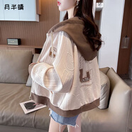 月半晴（YUEBANQING）連帽衛(wèi)衣外套女2025秋冬季新款韓版百搭寬松短款小個子上衣女裝 杏色（不加絨） M 建議80-110斤