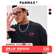 PANMAX潮牌大碼男裝美式潮牌冰感T恤重磅牙刷繡防曬速干抗菌短袖情侶裝 活性黑 【涼感】防曬速干抗菌 6XL