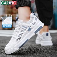 卡帝樂鱷魚（CARTELO）鞋子男鞋夏季2025爆款飛織網(wǎng)面休閑鞋男透氣低幫板鞋 白藍(lán) 39碼