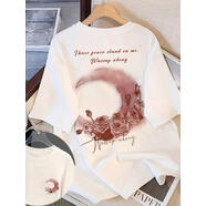 LXKP夏裝印花超大碼300斤短袖恤女韓版休閑卡通圓領(lǐng)胖mm 79 H792短袖白色-月亮玫瑰 L 90-120斤