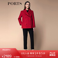 PORTS寶姿女裝秋冬新款職場(chǎng)長(cháng)袖短大衣毛呢外套 深紅色 2