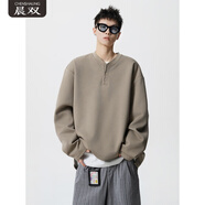 晨雙（CHENSHAUNG）純色300斤衛衣男胖子亨利領(lǐng)長(cháng)袖T恤特大碼簡(jiǎn)約戶(hù)外休閑打底衫外套 卡其色 L 建議110-130斤