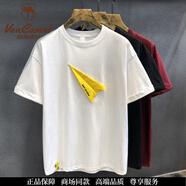 西域駱駝（VANCAMEL）設(shè)計(jì)感個(gè)性貼布刺繡潮牌短袖T恤男士打底衫情侶半袖體恤 白色 S