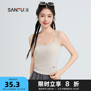 三福女夏季固定杯吊帶背心 時尚打底修身外穿內(nèi)搭短上衣480226 米灰 L