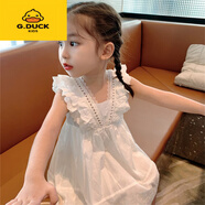 G.DUCKKIDS女童白色連衣裙夏裝2025兒童新款無(wú)袖裙子背心裙女寶寶蕾絲公主裙 白色 130 吊牌(參考年齡7-8歲)適合12