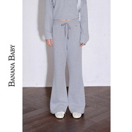 香蕉寶貝（BANANA BABY）新品-BANANA BABY2025年秋季新款休閑運動(dòng)風(fēng)高腰抽繩衛褲女微喇褲 灰色 M