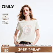 ONLY2025春季新款舒適設(shè)計感玫瑰印花正肩短袖T恤女|125101044 A43 奶油白色 L (170) 88A