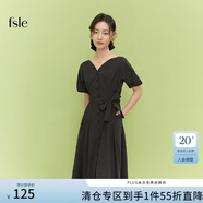FANSILANEN范思藍(lán)恩22FS2775赫本風(fēng)氣質(zhì)法式復(fù)古收腰V領(lǐng)顯瘦綠色連衣裙女夏 黑色 XS
