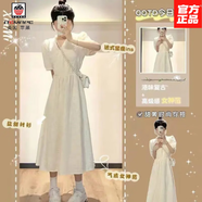 AEMAPE新款收腰長(zhǎng)款顯瘦泡泡袖溫柔提花法式甜美初戀過(guò)膝小白領(lǐng)連衣裙女 主圖色 M