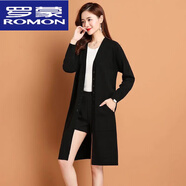 羅蒙（ROMON）高品質(zhì)羊毛衫毛衣外套女開(kāi)衫長(zhǎng)款針織衫披肩外搭洋氣風(fēng)衣雙排扣寬 黑色 L 建議110-120斤