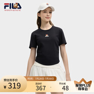 FILA 韓素希同款|斐樂官方女裝針織短袖2025夏新款修身小狐貍刺繡T恤 傳奇藍-NV M 165/84A/M