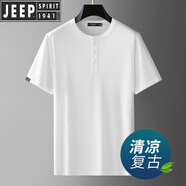 JEEP SPIRIT吉普夏季清涼短袖T恤男薄款白色體恤寬松圓領(lǐng)扣輕薄垂順上衣男男 白色【涼感】 輕薄 M