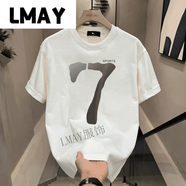 LMAY問題不大服飾店短袖.t恤男潮流圓領(lǐng)簡約印花百搭輕奢痞帥 白色-(數(shù)字7) S (建議75-95斤)