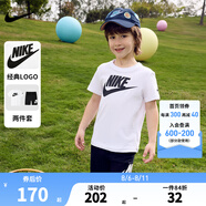 NIKE 3BRAND耐克男女童純棉短袖T恤+短褲2件套裝夏季新款兒童短袖套裝 正黑色 130 /64 【建議身高116-122cm】