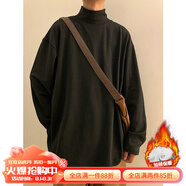 杜小閑 德絨半高領(lǐng)插肩長袖t恤男士春秋季復(fù)古保暖重磅衛(wèi)衣男冬季加絨內(nèi)搭打底衫外套 HD1438 黑色 L