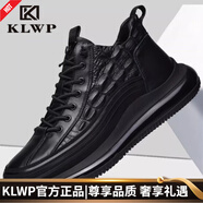 KLWP香港輕奢休閑鞋子男鞋新款時尚百搭真皮軟底休閑運動皮鞋男 黑色 黑色[正品男鞋] 38