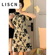 LISCN新中式情侶裝一裙一衣女夏季2025新款旗袍改良修身顯瘦短袖連衣裙 女連衣裙[SXL] S