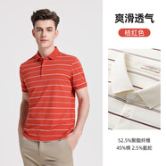 浪登【長(cháng)絨棉】浪登條紋男士POLO衫2025夏新款翻領(lǐng)短袖T恤老錢(qián)風(fēng) 桔紅色 2XL _(185_100A)