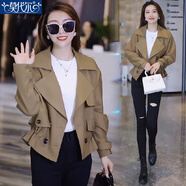 莫代爾短款風(fēng)衣外套女2025春秋季新款時尚百搭休閑流行西裝領(lǐng)工裝夾克 咖啡色 M
