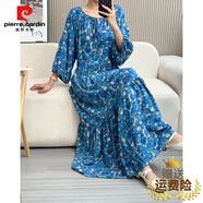 皮爾卡丹（pierre cardin）棉綢連衣裙女夏季韓版寬松大擺波西米亞碎花氣質(zhì)人造棉沙灘長(zhǎng)裙子 寶藍(lán)色 L 大號(hào)（建議145斤-175斤)