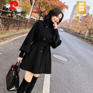 皮爾卡丹（pierre cardin）年輕女士a字版收腰外套女中長(cháng)款顯瘦遮肉洋氣寬松雙面絨羊毛大衣 羊毛大衣100女雙面絨黑色黑色 M 濮院雙面絨大衣  95-110斤