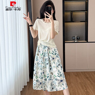 皮爾卡丹小清新氣質(zhì)穿搭一整套女裝2025新款短袖T恤碎花半身裙夏裝兩件套 圖片色 S