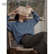 UWLU2025新款復(fù)古套頭針織衫上衣外穿v領(lǐng)軟糯寬松慵懶秋冬麻花毛衣女 藍色 S