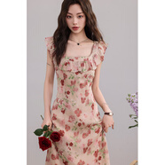 AEMAPE輕奢設(shè)計感碎花連衣裙女2025夏季新款氣質(zhì)小眾修身小飛袖方領(lǐng)a字 薔薇粉 M