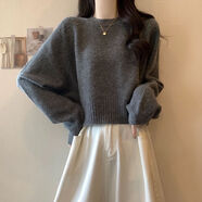 軟糯短款套頭毛衣女2025秋冬新款小個(gè)子慵懶風(fēng)寬松顯瘦針織打底衫 灰色 M 建議95-105斤