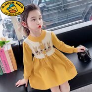 G.DUCKKIDS女童連衣裙兒童秋季洋氣公主裙2025新品女寶寶春秋款甜美毛線裙子 黃色 90 cm