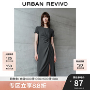 UR2025春季新款女裝簡(jiǎn)約褶皺開衩修身短袖連衣裙UWM750014 冷灰 S