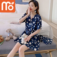 莫代爾80-200斤冰絲睡衣女夏套裝季新款連衣裙套裝睡裙胖mm韓版潮家居服 藍色波點(diǎn)【裙+短褲】 3XL 建議145-160斤