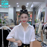 若盼雪紡短袖露背襯衫女2025夏季韓版時(shí)尚設計感小眾后背鏤空洋氣襯衣 白色 2XL 135-150斤