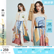 兩三事梵高文藝 藝術(shù)長(zhǎng)廊 2025夏季新款復(fù)古印花抽繩綁帶兩穿半身裙 花色 XS