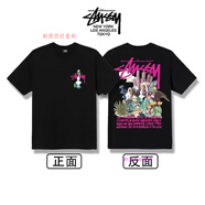 斯圖西（stussy）美式字母圖西短袖重磅印花街頭男女情侶同款復(fù)古寬松上衣T恤 多元素雕塑（黑色） S  （高版本加包裝）