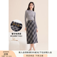 香影格子毛呢半身裙女2024秋冬新款高腰a字輕熟風(fēng)美拉德咖色裙子 灰色A844032 L