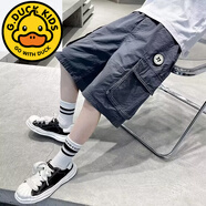 G.DUCKKIDS男童工裝短褲夏季薄款潮兒童夏裝男孩休閑褲中褲中大童褲子五分褲 灰色 140