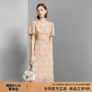 顏域蕾絲碎花連衣裙女2024新款夏裝法式復古收腰顯瘦短袖V領裙子 花色 2XL